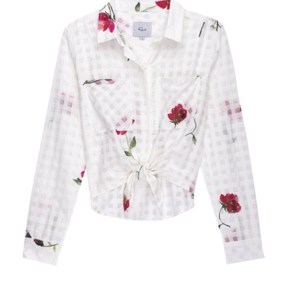 SOLD - NWOT Rails Kelsey Floral Check Button Up Silk Blend Blouse Sz M - Picture 2 of 8